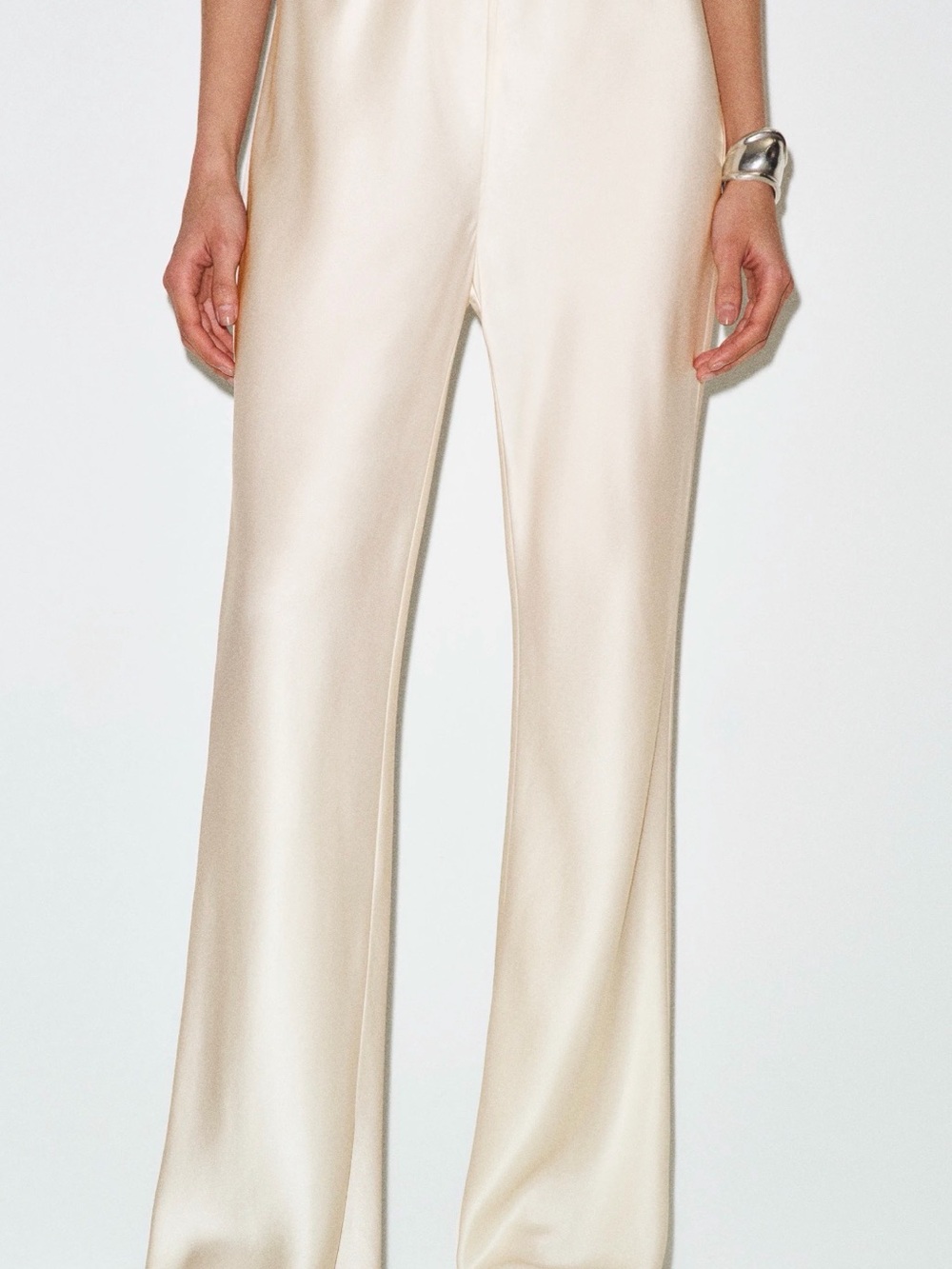 Reformation Cream Wide-Leg Satin Trousers